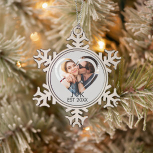 Harten Date Paar Vriendin Vriend Foto Tin Sneeuwvlok Ornament