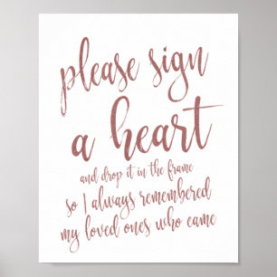 Harten Drop Gastboek Roze Goud Glitter 8x10 Bord Poster