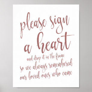 Harten Drop Gastboek Roze Goud Glitter 8x10 Bord Poster