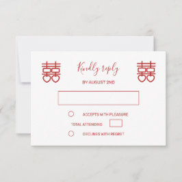 Harten Dubbel Geluk Chinese bruiloft RSVP Kaartje