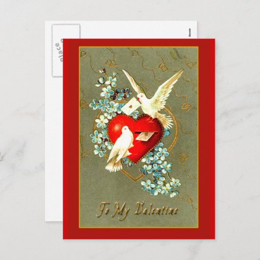 Harten, duiven en Valentijn Groeten Feestdagenkaart (Voorkant / Achterkant)