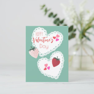 Harten en aardbeien Happy Valentines Day Feestdagenkaart