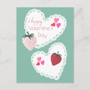 Harten en aardbeien Happy Valentines Day Feestdagenkaart