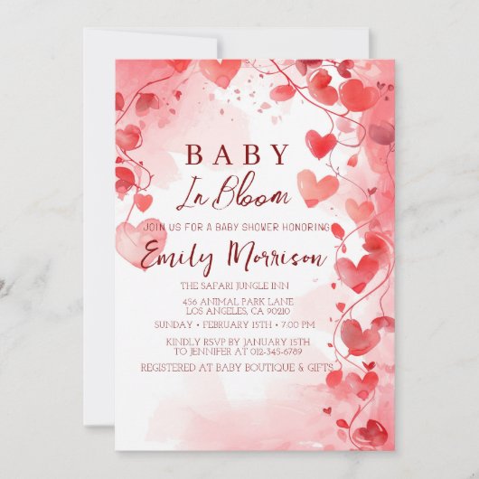 Harten en baby in bloei Baby shower Kaart (Voorkant)