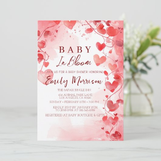 Harten en baby in bloei Baby shower Kaart (Staand voorkant)