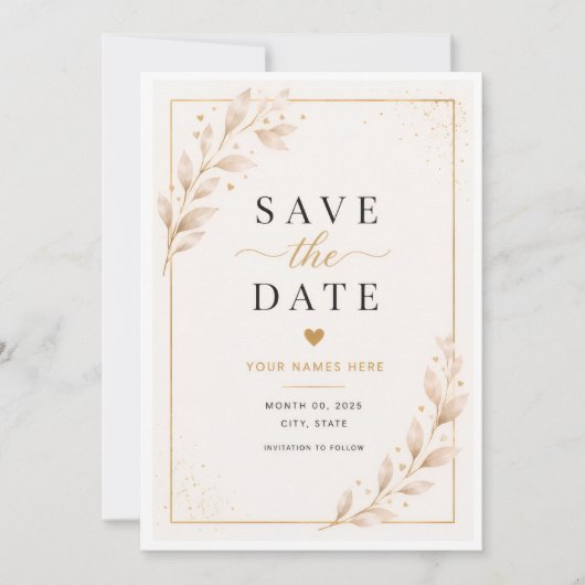 Harten en Bladeren Bewaar de Datumkaart Save The Date (Voorkant)