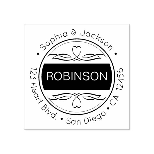 Harten en bloeien Friendly Round Return-adres Rubberstempel (Afrduk)