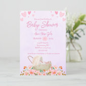 Harten en bloemen Baby shower Uitnodiging (Staand voorkant)