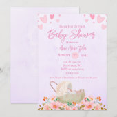 Harten en bloemen Baby shower Uitnodiging (Voorkant / Achterkant)