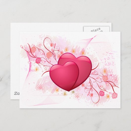Harten en bloemen briefkaart (Voorkant / Achterkant)