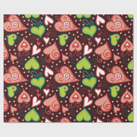 Harten en bloemen cadeaupapier (Vlak)