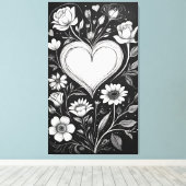 Harten en bloemen canvas afdruk (Insitu (Houten vloer))
