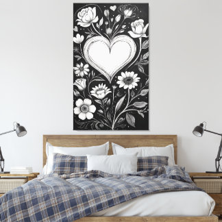 Harten en bloemen canvas afdruk
