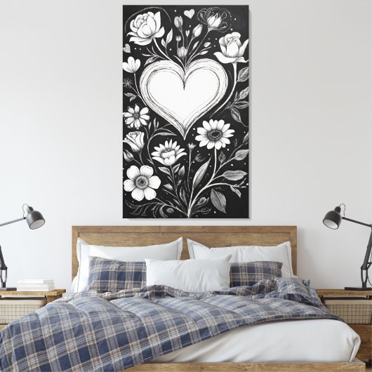 Harten en bloemen canvas afdruk (Insitu (Slaapkamer))