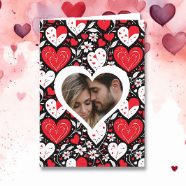 Harten en bloemen gepersonaliseerde foto en boodsc feestdagen kaart