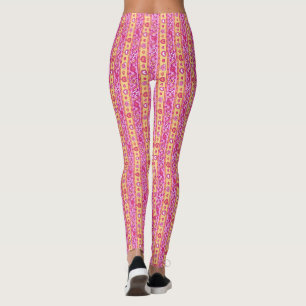 Harten en bloemen gestreepte patroon roze geel leggings