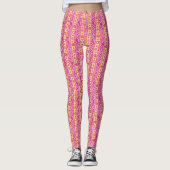 Harten en bloemen gestreepte patroon roze geel leggings (Voorkant)