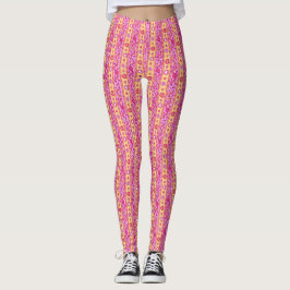 Harten en bloemen gestreepte patroon roze geel leggings