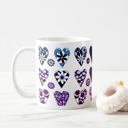 Harten en bloemen Moderne Pop voor kleuren Koffiemok (Met donut)