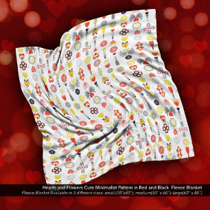 Harten en bloemen rood en zwart Schattige minimali Fleece Deken