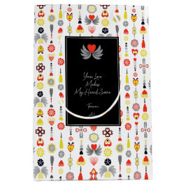 Harten en bloemen rood en zwart Schattige minimali Medium Cadeauzakje