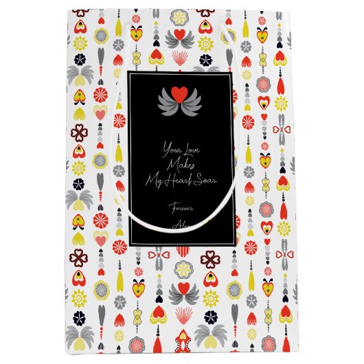 Harten en bloemen rood en zwart Schattige minimali Medium Cadeauzakje (Voorkant)