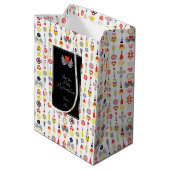 Harten en bloemen rood en zwart Schattige minimali Medium Cadeauzakje (Achterkant Gekanteld)