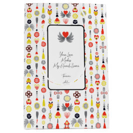 Harten en bloemen rood en zwart Schattige minimali Medium Cadeauzakje