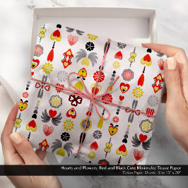Harten en bloemen rood en zwart Schattige minimali Tissuepapier