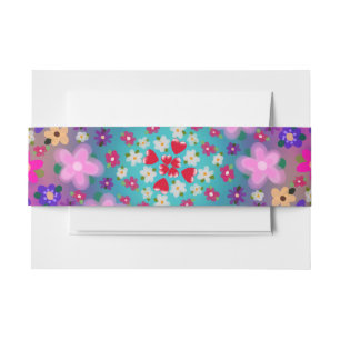 Harten en bloemen Roze Geel Aqua  Uitnodigingen Wikkel