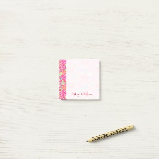 Harten en Bloemen toevoegen Naam 3x3 Post-it® Notes (Op bureau)