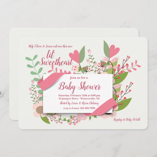 Harten en bloemen uitnodiging (Voorkant / Achterkant)