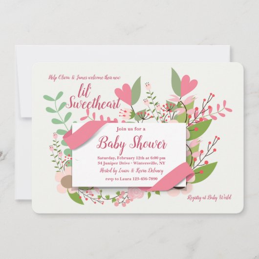 Harten en bloemen uitnodiging (Voorkant)