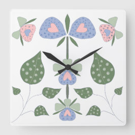 Harten en Bloemen Vierkante Klok