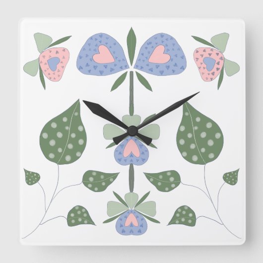 Harten en Bloemen Vierkante Klok (Voorkant)