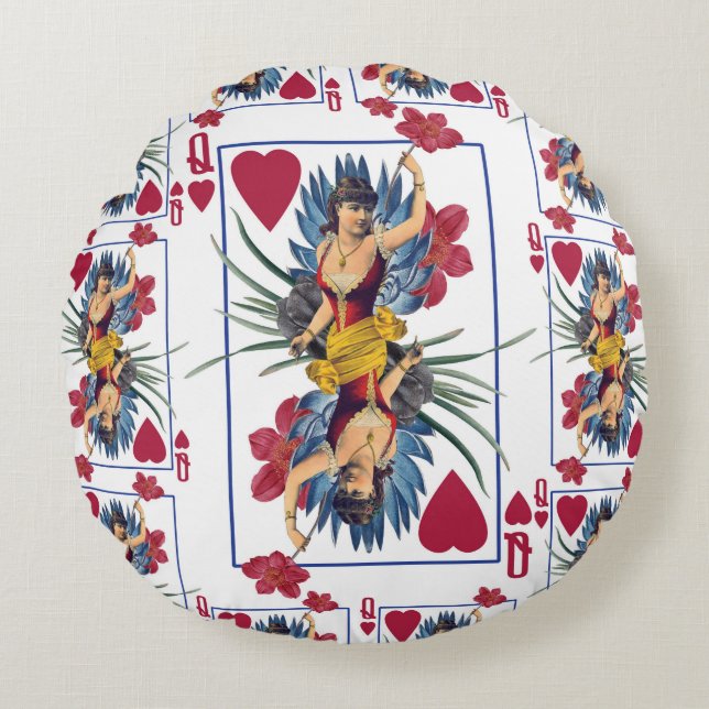 Harten- en bloemenkoningin rond kussen (Voorkant)