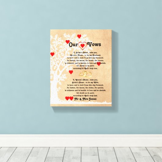 Harten en boom bruiloft geloften op Canvas (Insitu (Houten vloer))