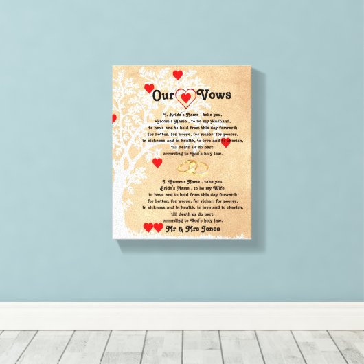 Harten en boom bruiloft geloften op Canvas (Insitu (Houten vloer))