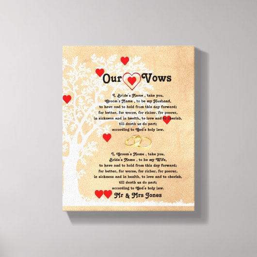 Harten en boom bruiloft geloften op Canvas Afdruk (Voorkant)