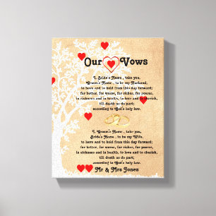 Harten en boom bruiloft geloften op Canvas Afdruk