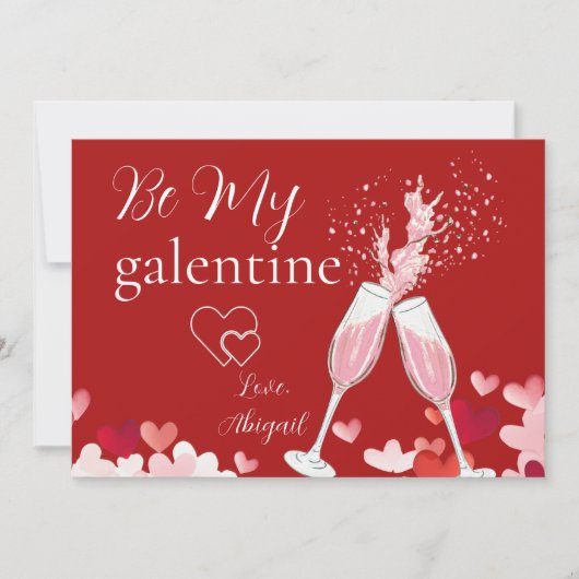 Harten en champagne Be My Galentine Kaart (Voorkant)