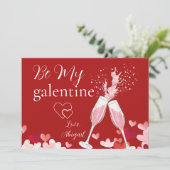 Harten en champagne Be My Galentine Kaart (Staand voorkant)