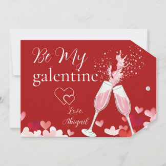 Harten en champagne Be My Galentine Kaart