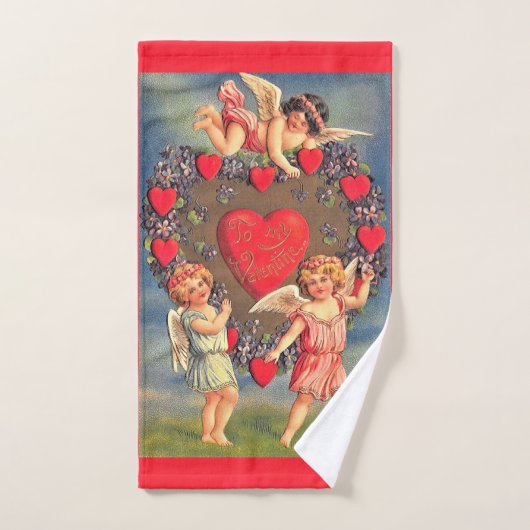 Harten en Cherubs Vintage Valentijnsdag Handdoek (Handdoek)