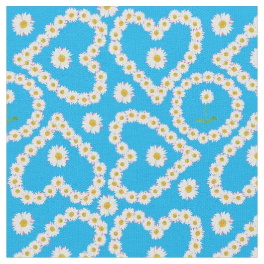 Harten en cirkels Daisy Chains Blue Custom Fabric Stof (Close Up)
