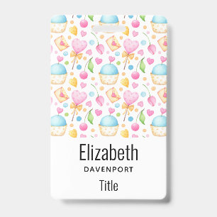 Harten en Cupcakes Zoet Waterverf Patroon Badge