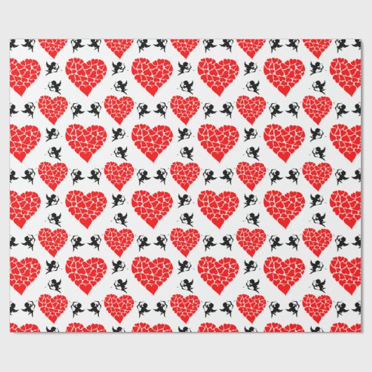 Harten en Cupids Valentijn Cadeaupapier (Vlak)