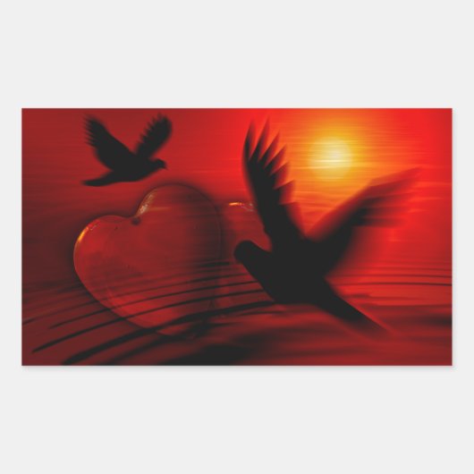 Harten en duiven rechthoekige sticker (Voorkant)