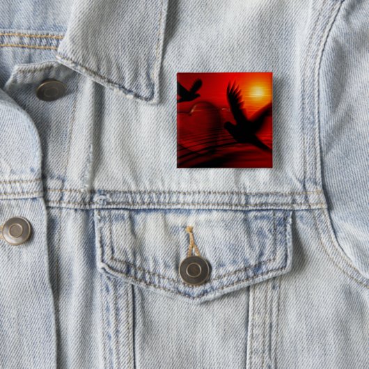 Harten en duiven vierkante button 5,1 cm (In situ)