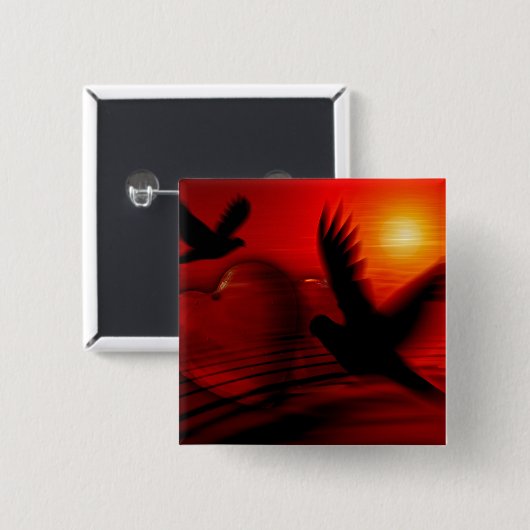 Harten en duiven vierkante button 5,1 cm (Voorkant /achterkant)